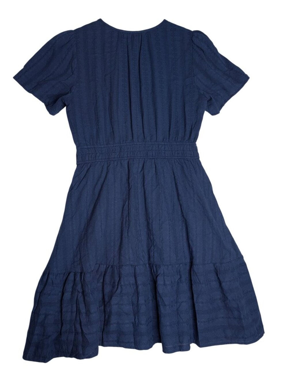 BTFBM Womens Navy Blue Short Sleeve V-Neck-Tiered Mini Dress Cotton Boho Style S - Picture 12 of 14